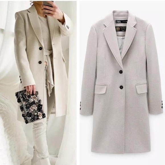 Zara Jackets & Blazers - NWT | ZARA Wool Blend Soft Grey/Beige Trench Long Coat Sz. XL